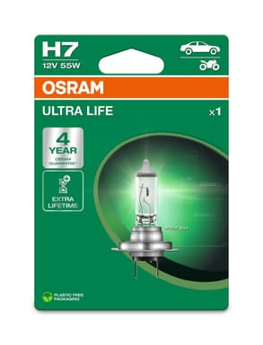 H7 Motorrad-Scheinwerferlampe 12V 55W PX26d ULTRA LIFE 4 Jahre Garantie 1 St. Blister OSRAM