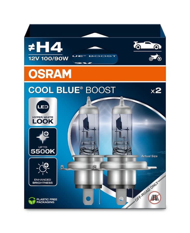 H4 Halogen-Scheinwerferlampe Offroad – H4 12V 100/90W P43t COOL BLUE BOOST 5500K 2 St. - OSRAM (