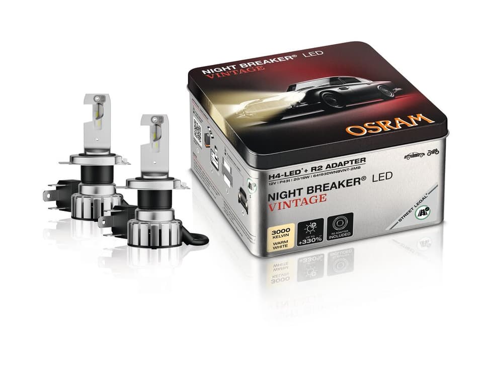 H4/R2 LED-Nachrüstlampe NIGHT BREAKER LED VINTAGE 12V 20W mit fahrzeugbezogener Straßenzulassung 2 St. OSRAM