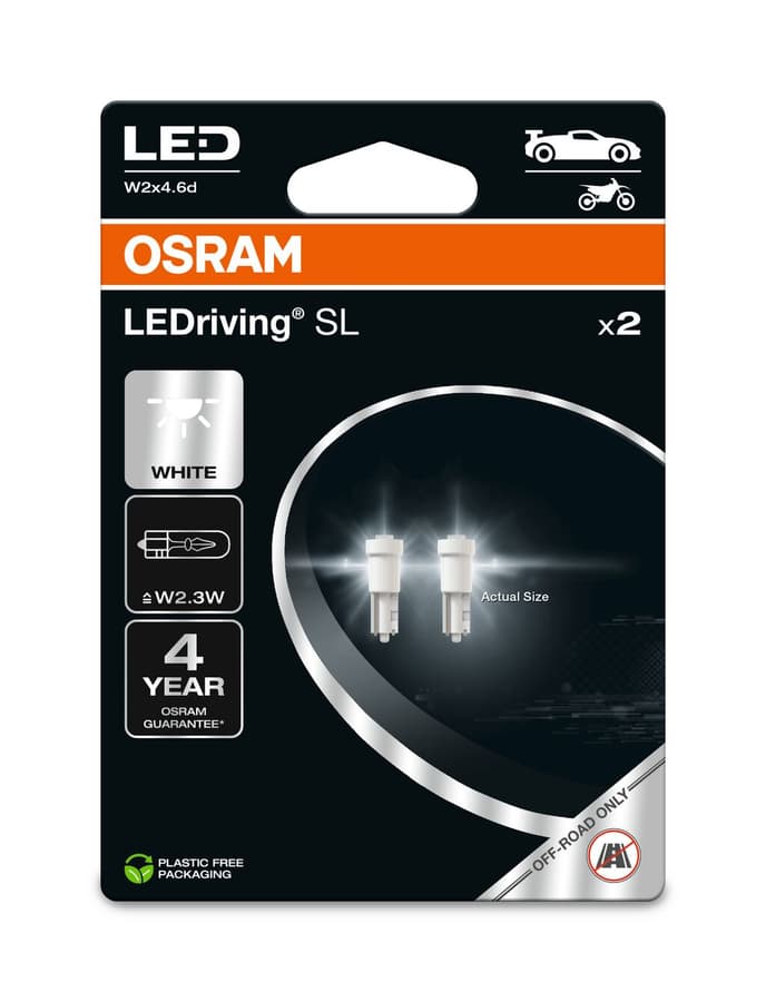 W2,3W LED-Signallampe Offroad – LEDriving® SL ~W2.3W W2x4.6d 0.25W 12V 6000K 25 lm White 2 St. OSRAM