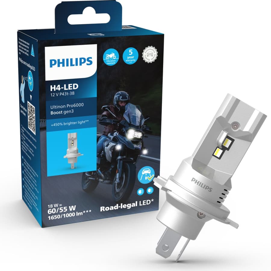 H4 LED-Nachrüstlampe LED H4 12V/24 18W Ultinon Pro6000 Boost Gen3 +450% mit Straßenzul. 1 St. Philips