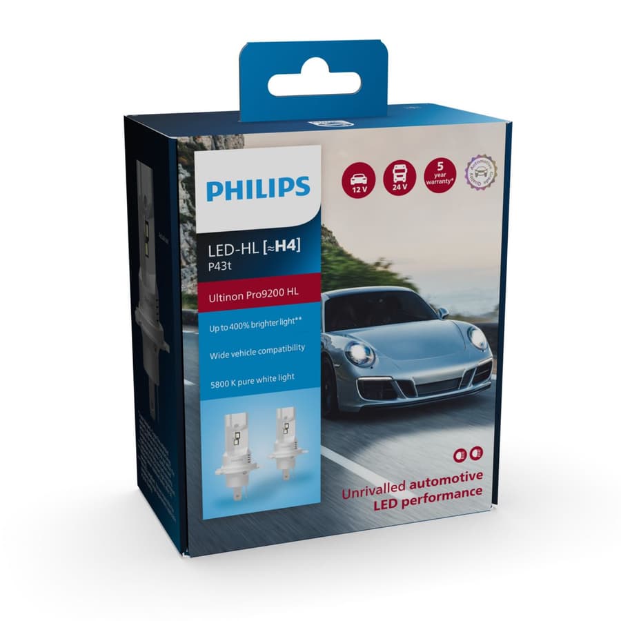 H4 LED-Nachrüstlampe Offroad – H4 12/24V P43t-38 Ultinon Pro9200 HL 5800K 2 St. Philips