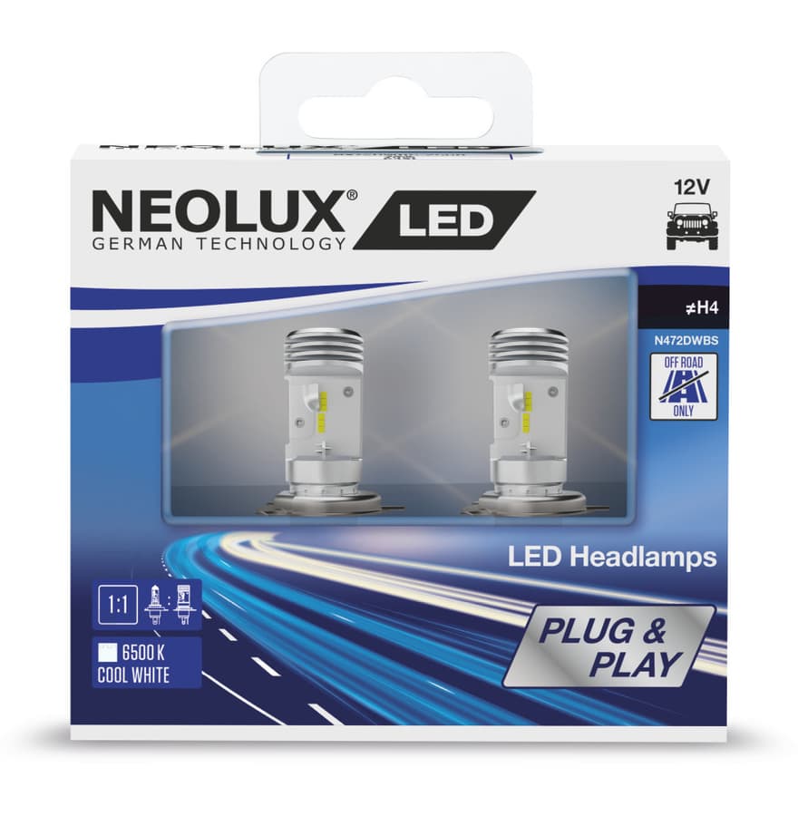 H4 LED-Nachrüstlampe Offroad – H4 12V 12/12W P43t LED Headlight 6500K Cool White 2 St. NEOLUX