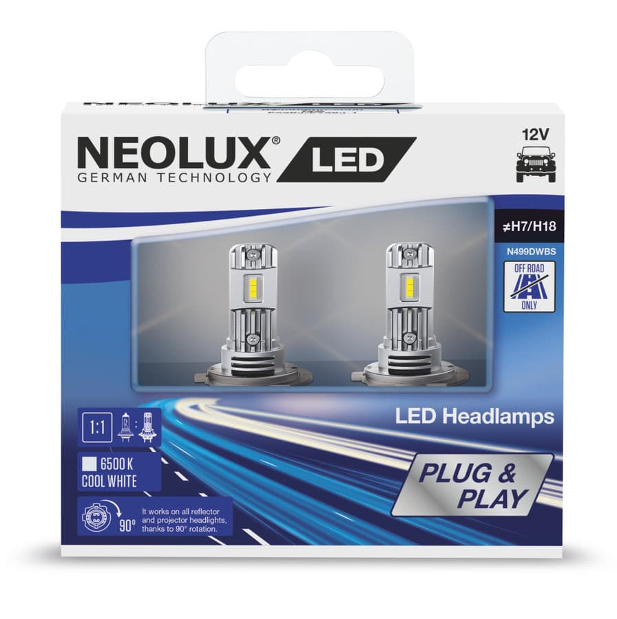 H7 LED-Nachrüstlampe Offroad – H7 12V 10W PX26d LED Headlight 6500K Cool White 2 St. NEOLUX