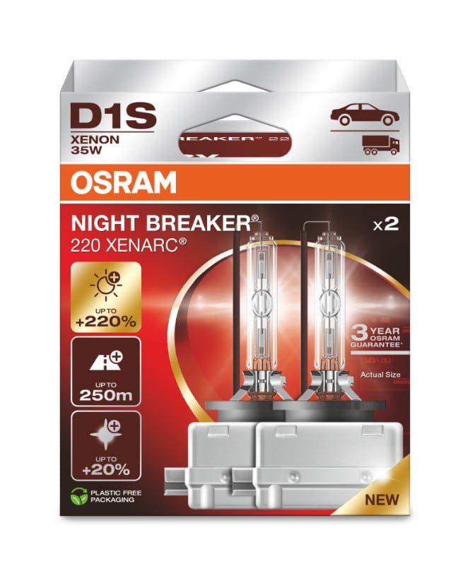 D1S Xenon-Scheinwerferlampe 35W XENARC® NIGHT BREAKER® 220 3 Jahre Garantie* 2 St. OSRAM
