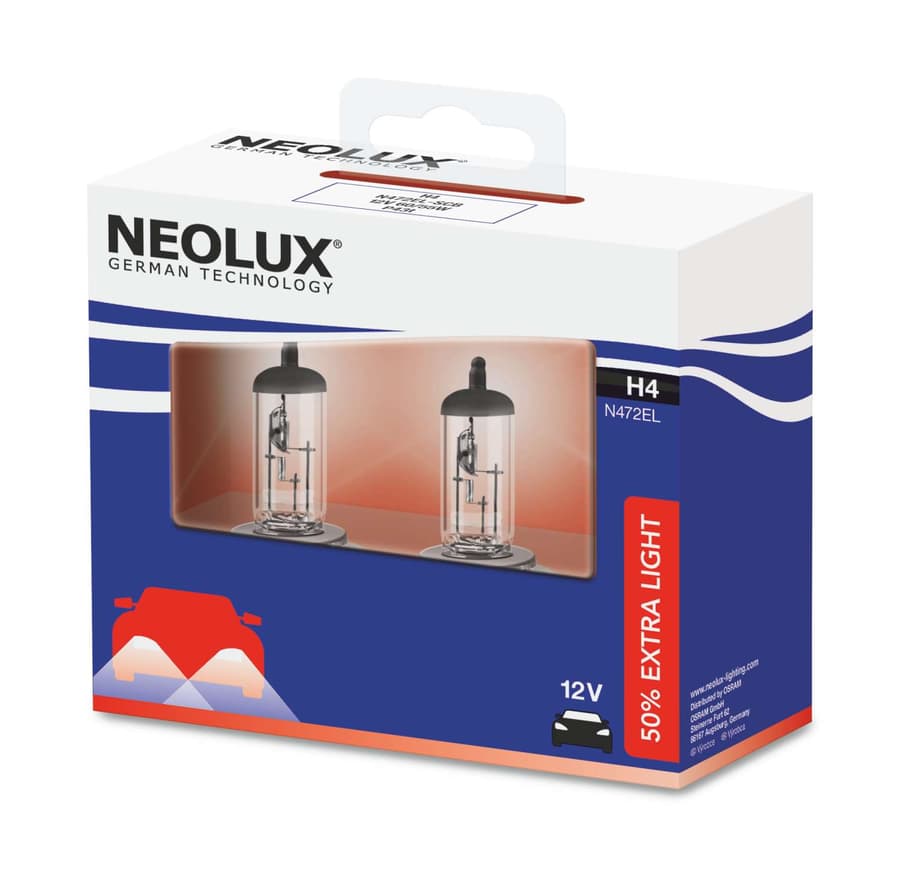 H4 Halogen-Scheinwerferlampe 12V 60/55W P43t Extra Light +50% 2 St. NEOLUX