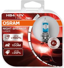 HB4 Motorrad-Scheinwerferlampe 12V 51W P22d NIGHT BREAKER® LASER +150% mehr Helligkeit 2 St. OSRAM