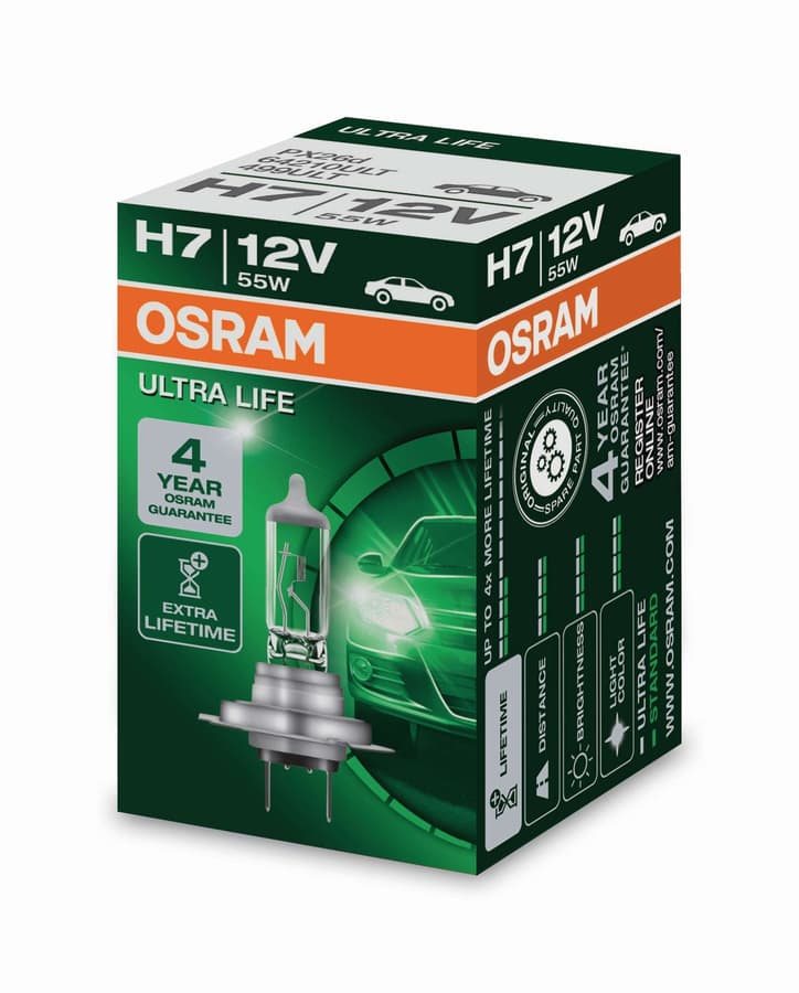 H7 Halogen-Scheinwerferlampe 12V 55W PX26d ULTRA LIFE 4 Jahre Garantie 1 St. Faltschachtel OSRAM