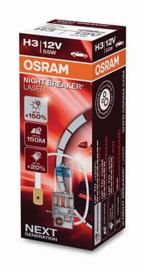 H3 Halogen-Scheinwerferlampe 12V 55W PK22s NIGHT BREAKER® LASER +150% mehr Helligkeit 1 St. OSRAM