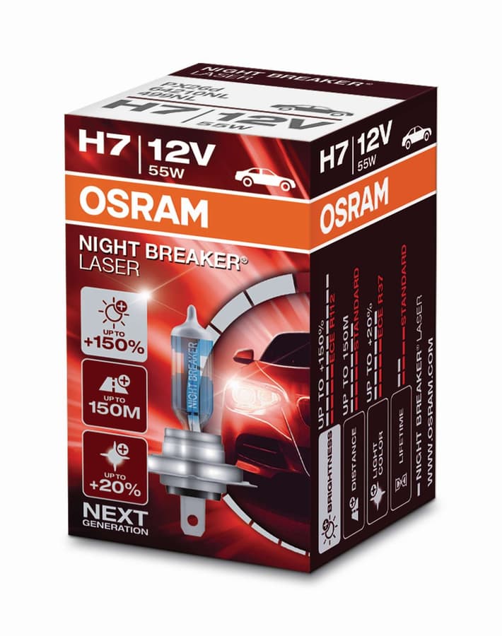 H7 Halogen-Scheinwerferlampe 12V 55W PX26d NIGHT BREAKER® LASER +150% mehr Helligkeit 1 St. OSRAM